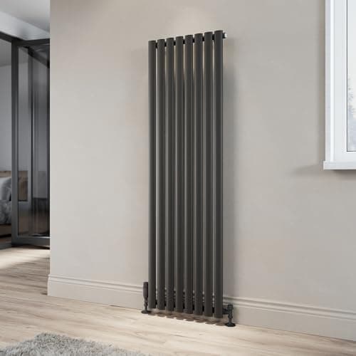 Image of ELEGANT 1600x480mm Modern Vertical Radiator Anthracite Oval Single Panel Designer Radiator Heater