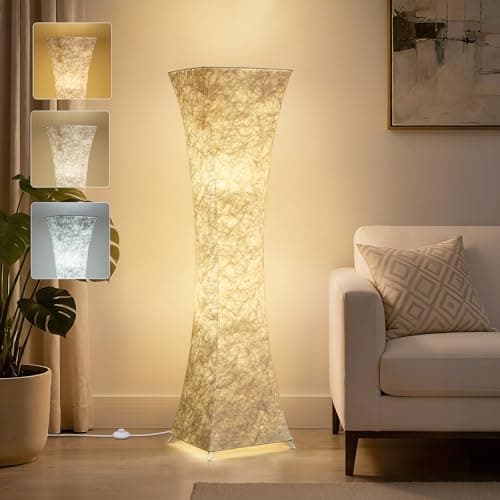 Image of GyroVu Floor Lamp for Living Room, 47“ Adjustable Color Temperature Standing Corner Floor Lamps, Modern Column Floor Light with White Fabric Shade for Bedroom, Home Office, Kids Room, 2 Bulbs Include