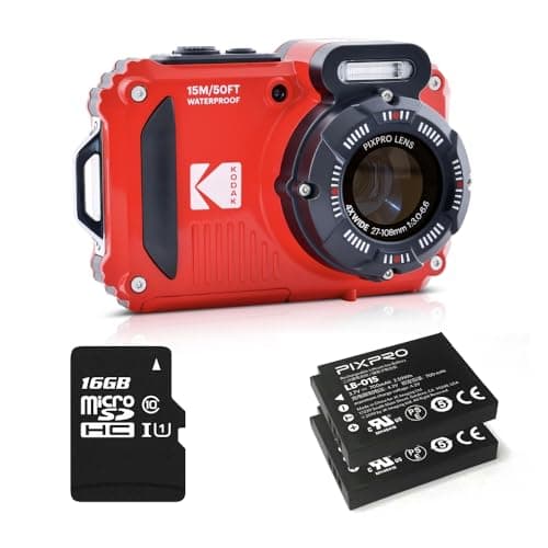 Image of KODAK Pixpro WPZ2 Pack + 2 Batteries + 1 SD Card - 16M Pixel Compact Digital Camera, Waterproof to 15m, Shockproof, 720p Video, 2.7" LCD Screen - Li-ion Battery - Red