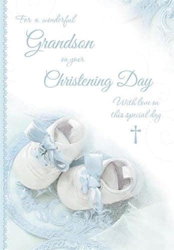 Image of Grandson on Your Christening Day Card from The Sentiments Range - White Shoes - Flitter Finish