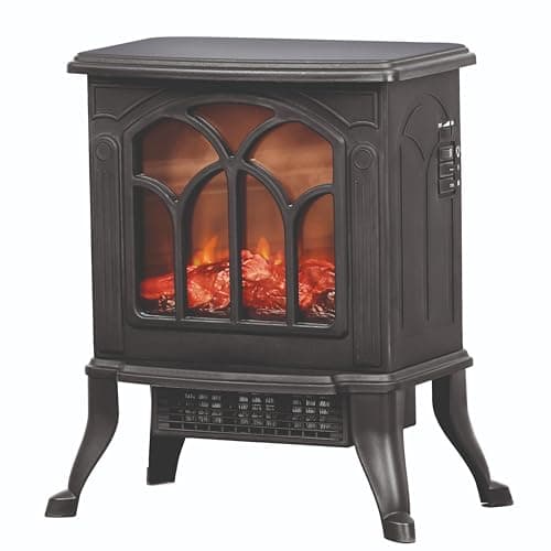 Image of STATUS 1500W Flame-Effect Stove Heater, Freestanding Electric Fireplace with Adjustable Thermostat and Log Glow, Overheat and Tip-Over Protection, Black (SFH-15001PKB)