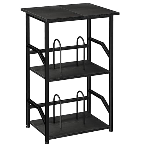 Image of LOAKEKEL Record Player Stand, 3-Tier Bedside Table with Extra-Large Desktop, Side Table Hold Up to 200 Albums, Vinyl Record Storage for Player, Turntable Stand for Living Room, Bedroom, Black