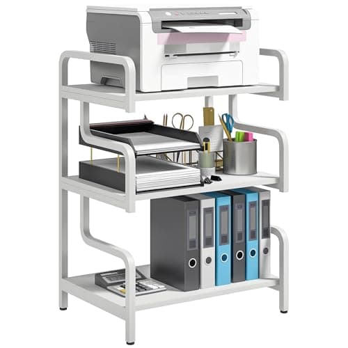 Image of HOMCOM 3-Tier Stand with Storage Shelves, Printer Table, 55 x 40 x 77cm Shelf for Home Office, Study, White