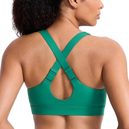 Image of CRZ YOGA Women's Butterbreeze V Neck Sports Bras - Adjustable Straps Criss Cross Back Padded Wireless Running Workout Bra Cascadia Green 12