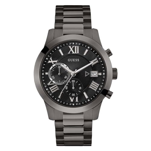 Image of GUESS Stainless Steel Gunmetal Chronograph Bracelet Watch with Date. Color: Gunmetal (Model: U0668G2), Gunmetal/Gunmetal/Black, Atlas