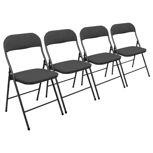 Image of Harbour Housewares Fabric Padded Folding Chairs - Black - Set of 4 - Cushioned Foldable Chair with Metal Frame Fabric Upholstered Seat Folding Seats Indoor for Home, Dining, Office