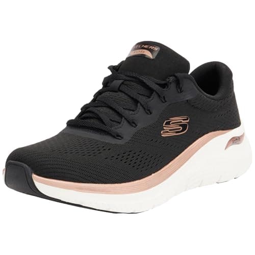 Image of Skechers Women's Arch Fit 2.0 Glow The Distance Slip-On, Black Mesh/Rose Gold Trim, 4 UK