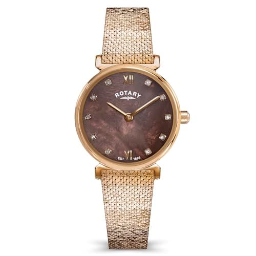 Image of Rotary Ladies 1895 Rose Gold Plated Stainless Steel Mesh Bracelet Watch