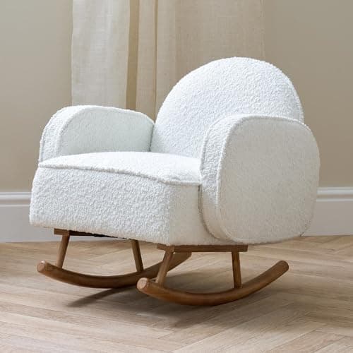 Image of Tutti Bambini Micah Mini Me Kids Rocking Chair - Co-ordinated Bouclé Rocking Chair for Toddler, Rounded Backrest & Rubberwood Rocking Bars, Toddler Rocker for Kids from 3 to 6 years (Fresh Cream)