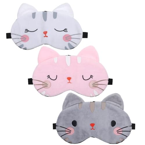 Image of 3 Pieces Sleep Mask for Kids, Cat Animal Eye Mask for Sleeping Cartoon Sleeping Blindfold Eye Cover Funny Animal Cats Sleepings Masks Lightweight Kawaii Eyemask for Women Men Kids (Cats)