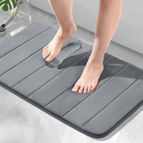 Image of HITSLAM Memory Foam Bath Mat Non Slip, 50 x 80cm Absorbent Bathroom Mat, Machine Washable Bath Rug for Bathroom, Soft on Feet,Quick Dry, Dark Grey