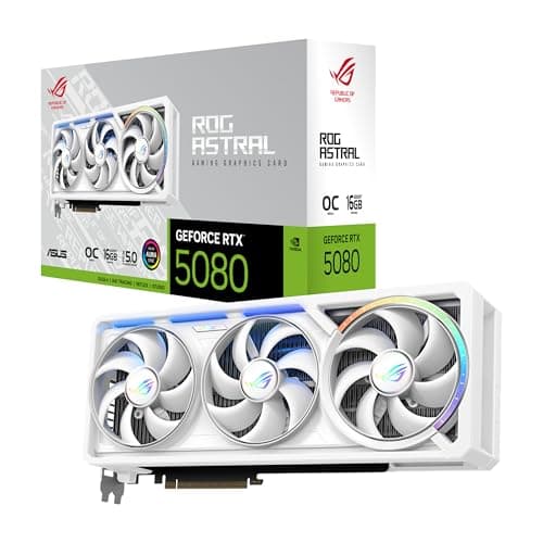 Image of ASUS ROG Astral GeForce RTX 5080 16GB GDDR7 White OC Edition Gaming Quad Fan Graphics Card (NVIDIA DLSS 4, 3.8-Slot Design, PCIe 5.0, 3X DP 2.1b, 2X HDMI 2.1b, White, ROG-ASTRAL-RTX5080-O16G-WHITE)