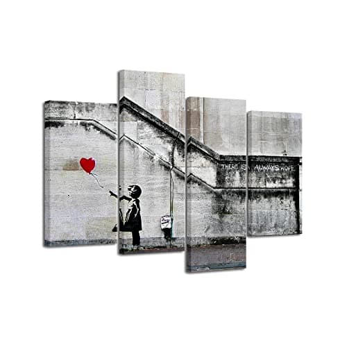 Image of Wieco Art Canvas Print Painting Picture Photo Wall Art Home Decor Banksy Balloon Girl Gray