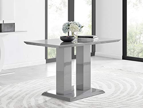 Image of Furniturebox UK Imperia 4 Grey High Gloss 4 Seater Pillar Style Kitchen Dining Table & 4 Velvet Black Leg Pesaro Dining Chairs - TABLE ONLY