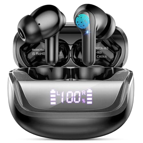 Image of Wireless Earbuds, 2025 Bluetooth 5.4 Headphones Deep Bass, 50H Playtime In Ear Earphones HiFi Stereo, Ear buds with 4 ENC Noise Cancelling Mics, IP7 Waterproof Earbuds with Fast Charging LED Display