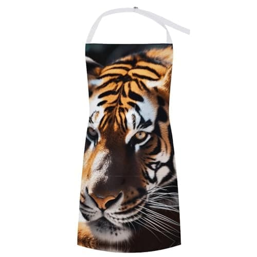 Image of BTCOWZRV Bib Apron with Pockets Wild Animal Tiger Aprons Waterproof Kitchen Aprons Adjustable Cooking Apron for Women Men, Style, 70x80cm, Style, 70x80cm