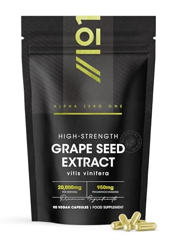 Image of Grapeseed Extract 20,000mg - Standardised 95% OPC Proanthocyanidins - Made with Italian Vineyard Grapes - 90 Vegan Capsules (3 Months Supply) - Resealable and Recyclable Pouch by Alpha01