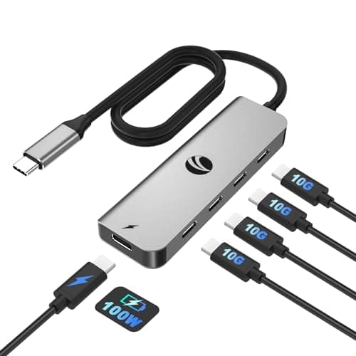 Image of VCOM 10Gbps USB C Hub, Usb C Splitter with 4 Type C Data Ports, 100W USB C Hub Powered, Docking Station for MacBook Pro/Air, Surface Pro, Dell, HP, Microsoft (Gray)