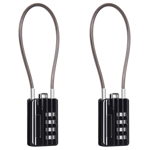 Image of SEPOX® 2Pcs Versatile Resettable 4-Digit Combination Padlock with Extra Long Cable 18cm, Personalized Password, Durable Vinyl Steel Cable Black, Multipurpose Lock for Suitcase, Gym Lockers, Toolbox