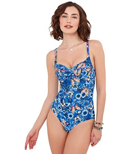 Image of Joe Browns Women's Figure Flattering Retro Cupped One Piece Swimsuit, Aqua Multi, 3 UK