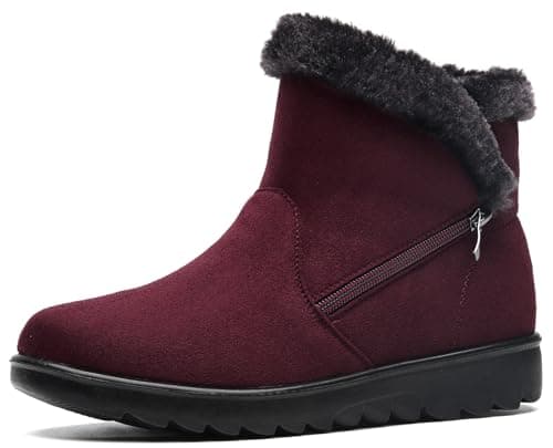 Image of Vunavueya Womens Winter Warm Boots Shoes Ladies Slip On Ankle Snow Boots Non Slip Warm Lined Walking Boots For Women Tibetan Red Size 5 UK_245