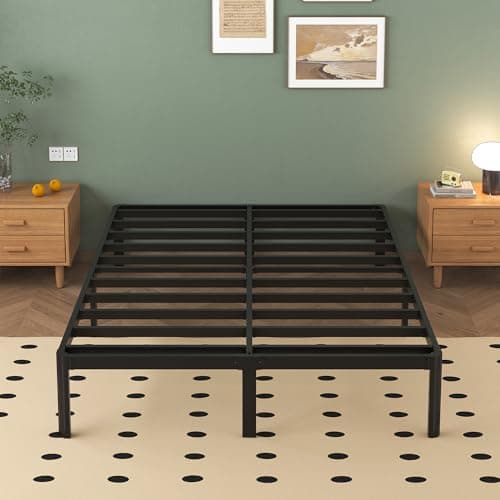 Image of Lutown-Teen Metal Bed 120 x 200 cm with Round Legs, 36 cm Height Bed Frame Double Bed with Metal Slatted Frame, Black