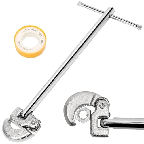 Image of FL HUA Adjustable Basin Wrench 8-28mm, Multifunctional Sink Wrench with PTFE Tape, Heavy Duty Sink Tap Spanner for Tight Space Fixing Back and Union Nuts