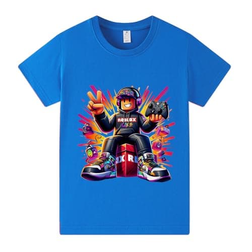 Image of Duoxinbos Roblox T-Shirts Boys,100% Cotton Funny Kids Girls Tops,Youtuber Teen PS4 Game Character Movie Inspired Short Sleeve Shirts Casual Crew Neck for Ages 2-13