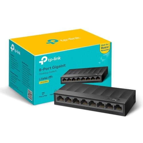 Image of TP-Link LS1008G 8-Port Gigabit Network Switch, Desktop/Wallmount Ethernet Splitter, Plug and Play, Power Saving, Fanless design, Perfect for Home/Office/Surveillance
