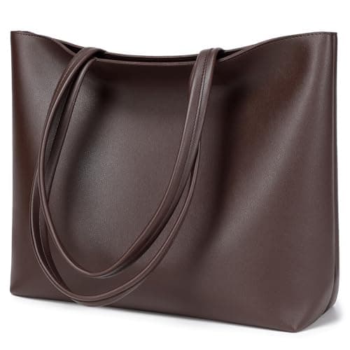 Image of MEEGIRL Ladies Tote Bags Simple PU Leather Handbags Work School Shopping Bags for Women with Zip and Inner Pocket (Coffee)