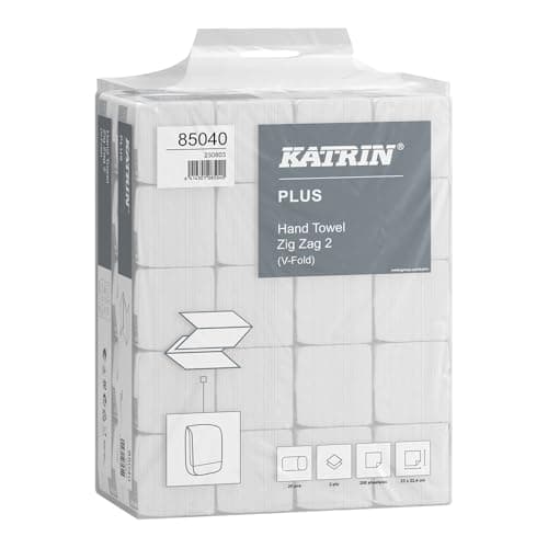 Image of Katrin Katrin Plus Paper Hand Towels Zig-Zag V Fold 2-Ply Pack of 4000 White Length 23 cm Width 22.4 cm