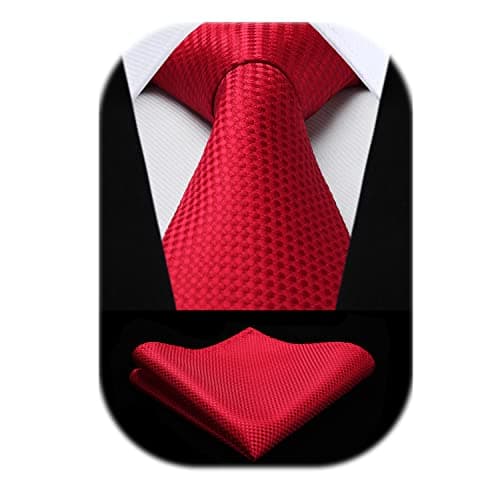 Image of HISDERN Red Tie Wedding Classic Tie and Pocket Square Set Elegant Business Graduation Formal Party Mens Neckie Meeting