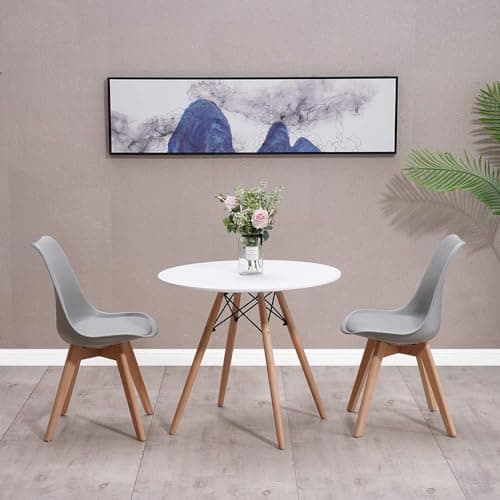 Image of JupiterJX Modern Design Dining Table And Chairs Set 2, Round Kitchen Table Tulip Retro Lounge Chairs With Wooden Legs, Complete Dining Set White Table 80cm With Chairs For Home Office (Grey, 2 Chair)