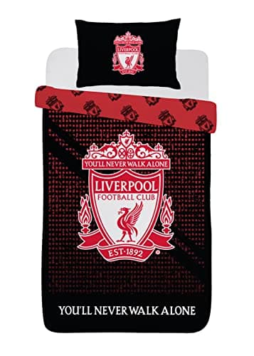 Image of Liverpool F.C. Football Duvet Cover Sets Bedding Single or Double Bed Set with Pillowcase LFC Mesh Football Gifts for Boys (Single), Red/Black