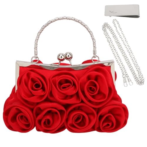 Image of kilofly Rose Clutch Evening Purse Satin Small Bag with Detachable Strap Money Clip