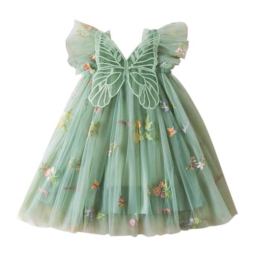 Image of DivingBirds Baby Girl Butterfly Dress Toddler Sleeveless Summer Tutu Mesh Tulle Dresses Birthday Party Wedding Gifts for Girls 3-4 Years Green