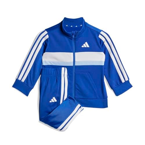 Image of adidas Unisex Baby SEASONAL ESSENTIALS TIBERIO 3 STRIPES TRICOT TRACKSUIT, team royal blue/glow blue/white, 0-3 Months