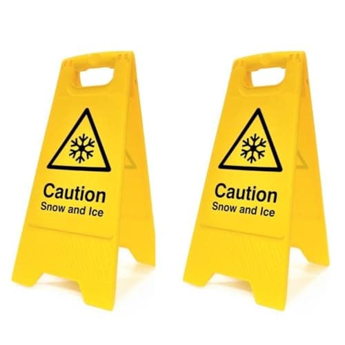 Image of Caution Snow And Ice Floor Sign - Pack of 2 | Double-Sided Safety Warning Sign | Foldable A-Frame, High Visibility | Winter & Outdoor Safety