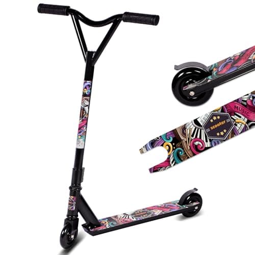 Image of Stunt Scooter, Street Trick Scooter with 100mm PU Wheels ABEC-5 Bearings, Beginner Level Kick Scooters for Kids Teens, Freestyle Stunt Scooters Ages 8 9 10 11 12+ (Graffiti)