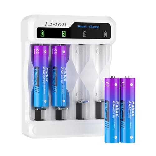 Image of Pallus Rechargeable Lithium AAA Battery, 1100mWh High Capacity Triple A Rechargeable Li-Ion Batteries, 4 Pack 1.5V AAA Lithium Battery With 4-Slot White Charger