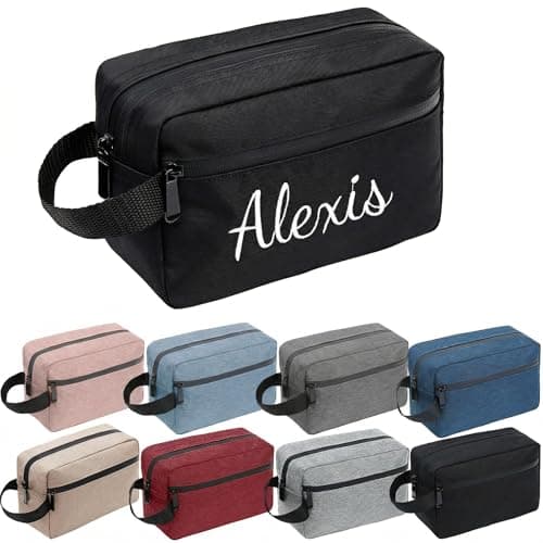 Image of Personalised Toiletry Bag with Embroidered Name for Men & Women, Large Capacity Waterproof Travel Makeup Bag, Portable Toiletry Wash Bag with Handle, Cosmetic Bag Toiletries Organizer 22x16cm (1)
