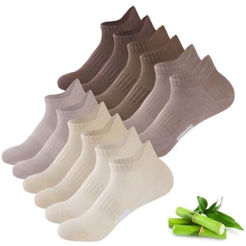Image of inaWarm Bamboo Trainer Socks Womens 6 Pairs, Breathable Ankle Running Socks, Ladies Sports Low Cut Sock, Athletic Sock with Gift Box for Women Girls Brown 6-8