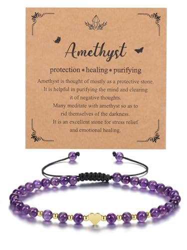 Image of CrystalTears Amethyst Crystal Bracelet for Women 4mm Healing Gemstone Beaded Bracelet with Gold Heart Charm Adjustable Stone Bracelet Jewellry Gifts for Women Girlfriend Mum Birthday Valentine’s Day