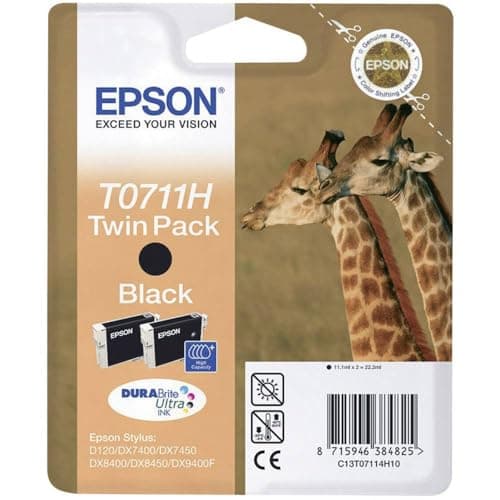 Image of Epson Original T0711H High Capacity Black Ink Cartridge Twin Pack, Genuine