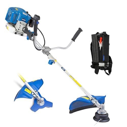 Image of Hyundai 52cc Petrol Grass Strimmer Trimmer & Brush Cutter, 2 In 1 Garden Tool, 450mm Cutting Width, Heavy Duty, Split Shaft Design, Shoulder Harness Included With 3 Year Warranty