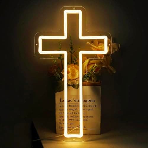 Image of Cross Neon Sign Jesus Led Neon Lights for Wall Decor Cross Lighted Sign for Home Bedroom Christmas Easter Christening Day Celebrations