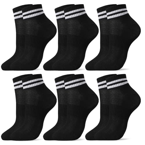 Image of Zuimei 6 Pairs Ladies Socks 4-7 Multipack Womens Socks Striped Quarter Socks Breathable Ankle Socks for Women Ladies Sport Office Home School Black