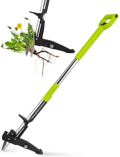 Image of YISSVIC Weed Puller Stand-up No Installation Weed Removal Tool Stainless Steel 4-Claw with Foot Pedal, Telescopic Root Remover for Garden, Adjustable 100-120cm D-Shaped Non-Slip Handle (Green)