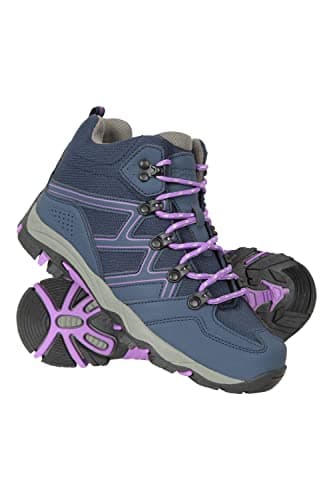 Image of Mountain Warehouse Oscar Kids Walking Boots - Durable Childrens Hiking Shoes, Breathable Girls & Boys Footwear, Suede, Synthetic & Mesh Upper - for Camping & Trekking, Dark Purple, Kids Shoe Size 2 UK