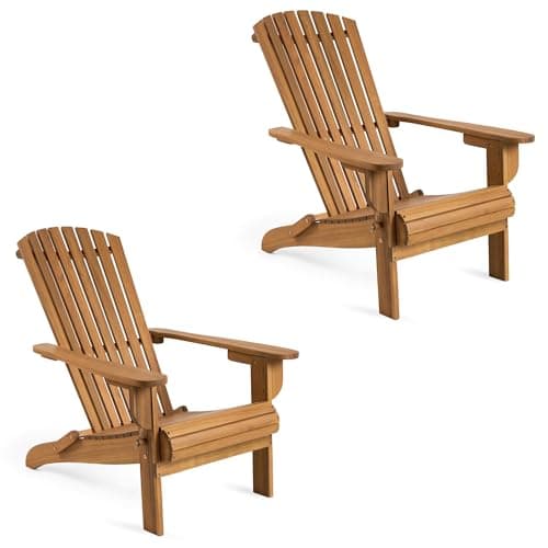 Image of VonHaus Folding Adirondack Chairs Set 2 - Natural Foldable Fire Pit Chairs for Garden, Patio & Outdoors - Water Resistant Acacia Hardwood Pair of Garden Seats with Wide Armrests & Sloped Back
